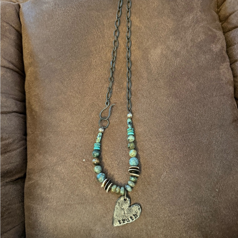 Heart Pendant Necklace with Turquoise Accents